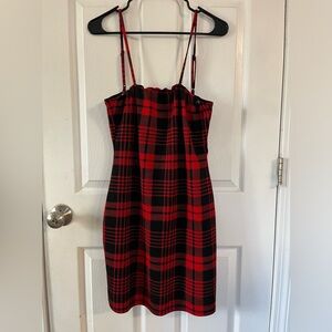 SHEIN Red/Black Tartan Plaid Sheath Short Dress w/Adjustable Spaghetti Straps XL